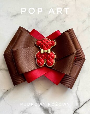 Modowa Brosza z czerwonym MISIEM Nowość, Pudrowy Różowy