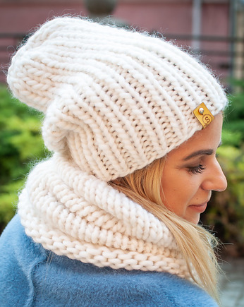 WOOLY Komplet czapka i komin złamana biel, sploteka