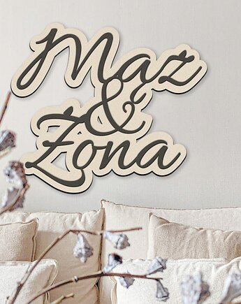 Drewniany napis MĄŻ I ŻONA na ściankę na stół, smxdsgn