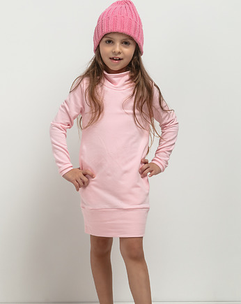 Sukienka z golfikiem i kieszeniami dla dziewczynki, MMD37, jasnoróżowa, OSOBY - Prezent dla dziewczynki
