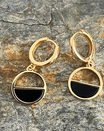 Kolczyki srebrne pozłacane z  onyksami, Ade Art