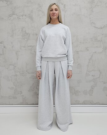 Sarai wygodny komplet bluza i szerokie spodnie z zakładkami gray melange, Ablush