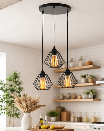 3-płomienna lampa wisząca z regulacją długości przewodów LAVIS LOFT, lampy loftowe LYSNE LOFT