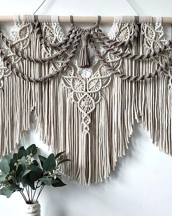Duża Makrama Ścienna ARKADIA 120 Trzykolorowa Beż Brąz - 120x70 cm, Pracownia Wardin