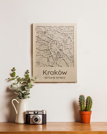 Drewniany obraz MAPA MIASTA Kraków Plan miasta, OSOBY - Prezent dla szefa