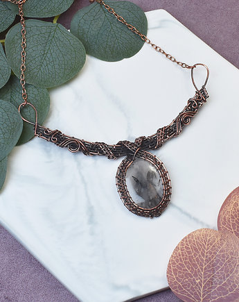 Miedziany naszyjnik wire wrapping z kwarcem z rutylem #502, Spirit Of Copper