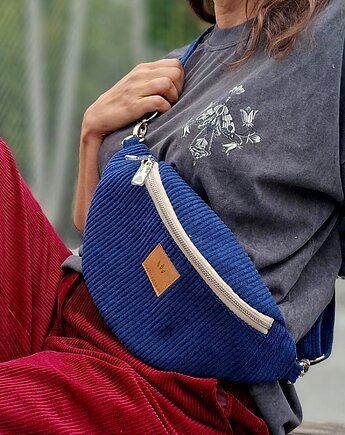 Sztruksowa nerka damska basic Granatowa, sabi tatka