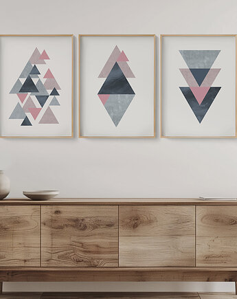 Nowoczesny zestaw 3 geometrycznych plakatów/grafik, skandynawski styl., Grawisfera