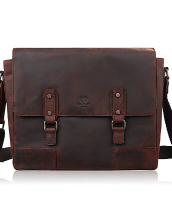 Torba skórzana męska na ramie na laptopa brązowa vintage SL-09-BR, Paolo Peruzzi