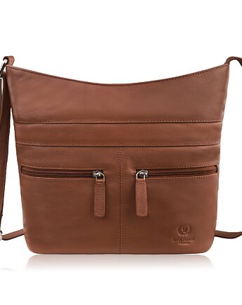 Torebka damska skórzana na ramię pojemna koniakowa listonoszka AY-23-CG, Paolo Peruzzi