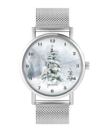 Zegarek - Choinka, zimowy - bransoleta mesh, yenoo