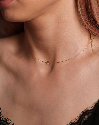 No #21 Złota żyłka ze złotą monetką i kwarcem w kolorze zielonym, Elmag_pracownia