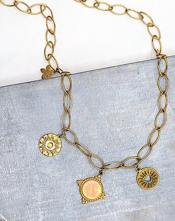 Łańcuch z dużymi ogniwami i medalionami - różowy kwarc, Studio Gazela