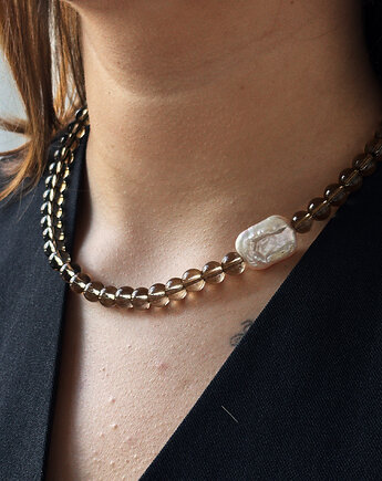 Naszyjnik Kwarc Dymny z perłą, Chmolowska Jewellery