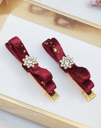 Spinka Elegancka kokarda świąteczna cyrkonia bordo spinka, Petite Dame