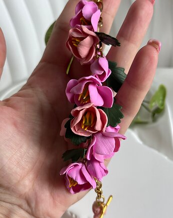 Bransoletka Tulipan Różowy. Handmade, MariaPolymer