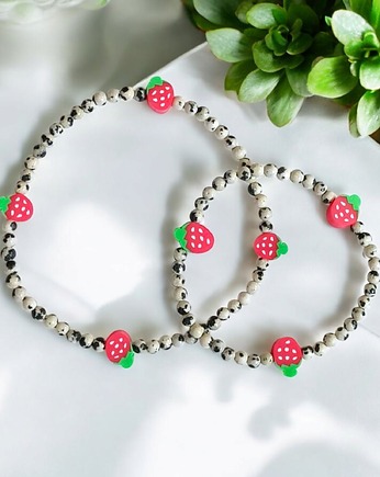 RAZEM TANIEJ! truskawkowe bransoletki : na rękę i na nogę : jaspis, kaktusia