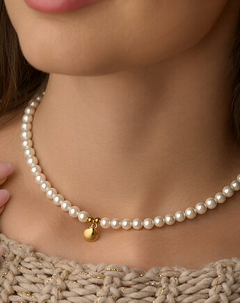 Naszyjnik  z białych pereł 6mm oraz srebra 925 pozłacanego, Coccola JEWELLERY