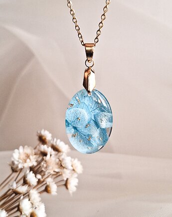 Wisiorek z żywicy z suszonymi kwiatami hortensji, Kwiat Paproci