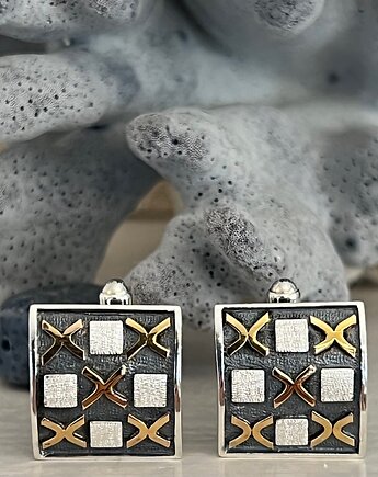 Artystyczne spinki do koszuli , spinki do mankietów, srebro i złoto, Ade Art