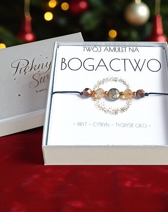 Amulet - BOGACTWO - świąteczne pudełko - PIRYT, CYTRYN, TYGRYSIE OKO, kaktusia