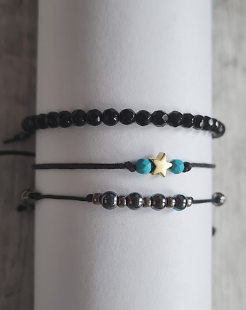 Zestaw bransoletek: hematyt, turkus, onyks na sznurku, COCONUT