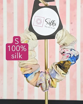 S wąska gumka jedwabna do włosów jedwab naturalny scrunchie beżowa, Silki