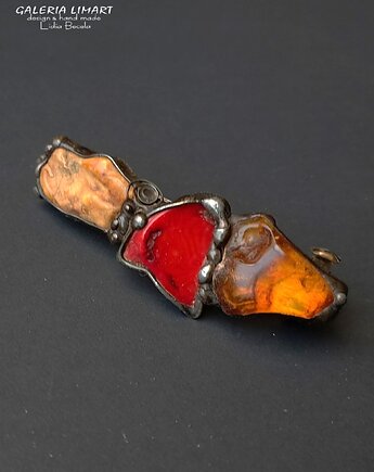 Spinka do włosów z surowego bursztynu bałtyckiego i korala PREZENT z klasą, Galeria Limart