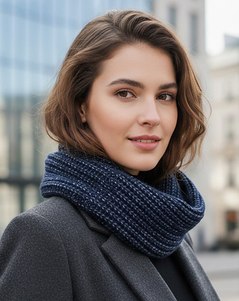 Komin damski granatowy szal Wełniany Alpaka, AKADEMIA STYLU