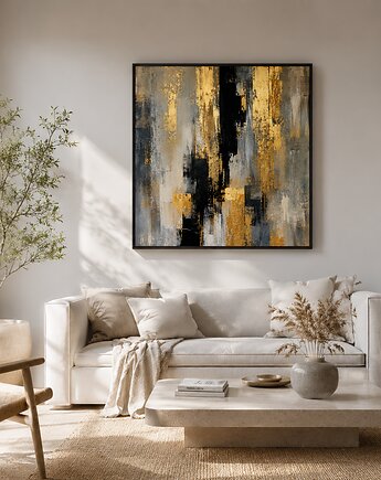 Duży obraz abstrakcyjny obraz Czerń i Złoto LOFT XXL, Diana Abstract Art