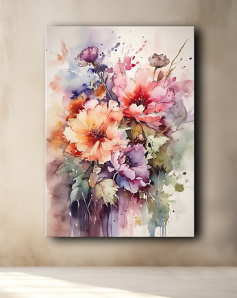 Kwiaty polne - Obraz na płótnie - Druk, Blejtrama - Akwarela, Olej, Loft #49, Black Sapphire Art
