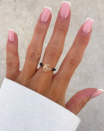 Pierścionek elastyczny - Czarny Turmalin z Cytrynem - Ochrona i Dobrobyt, Bring Biżuteria