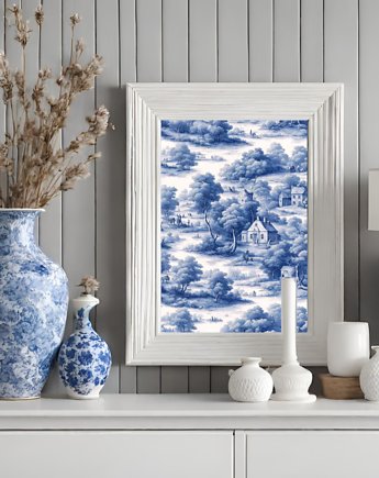PLAKAT Toile de jouy, biało niebieska dekoracja, chinoiserie, OKAZJE - Prezent na Ślub