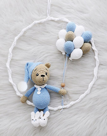 Łapacz snów  z misiem XL - błękit/beż, OKAZJE - Prezent na Baby shower