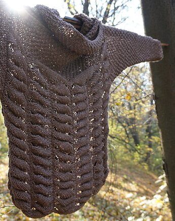 Sweter z wełny merino, szary, liliowy, o pięknej strukturze, Strojownia