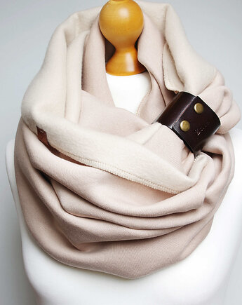 Zimowy komin damski, duży komin oversize z zapinką skórzaną, Pracownia Rękodzieła Zolla