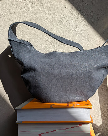 Rogalik średniej wielkości skórzana torebka Szaro-Niebieska, Łagoda