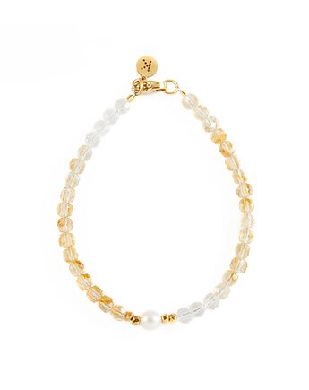 Bransoletka z cieniowanego Cytrynu z Perłą - Wersja Pozłacana, Kulka Bransoletki