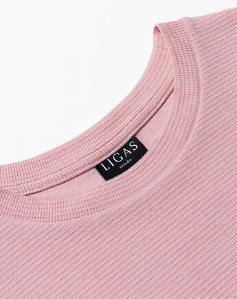 Krótki prążkowany t-shirt LILA - Pink, LIGAS