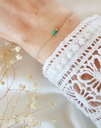 Beżowa bransoletka z turkusem, LEI handmade 