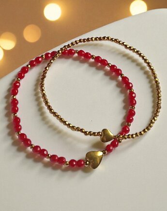 WYSYŁKA 24h Komplet czerwono-złoty : bransoletki z serduszkami : na prezent, kaktusia