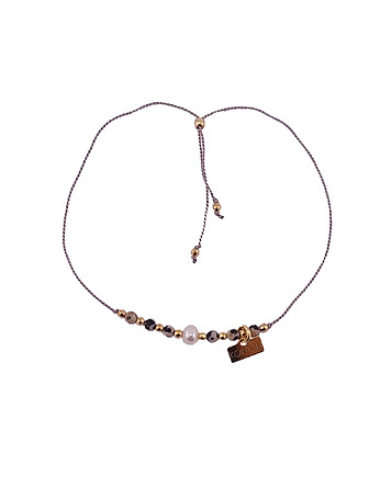 Bransoletka sznurek regulowana z jaspisem dalmatyńskim i perłą, Korach Jewellery