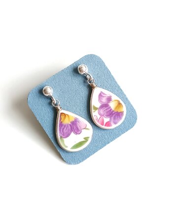 Kolczyki ceramiczne w kwiaty, biżuteria z talerzy