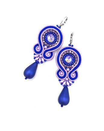 Kolczyki sutasz chabrowo lawendowe kolorowe Cleo z dużą łezką, Katrina Rossa