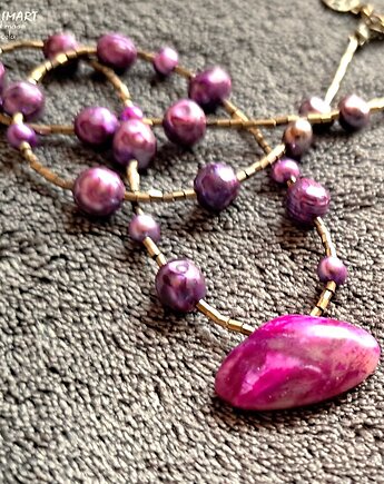 Naszyjnik vintage z niezwykłego sugilitu i  pereł ponadczasowa biżuteria, Galeria Limart