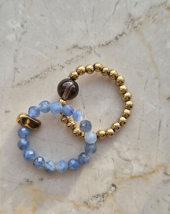 Zestaw niebiańskich pierścionków z szafirów i kwarców, Dziewczyna i Perły