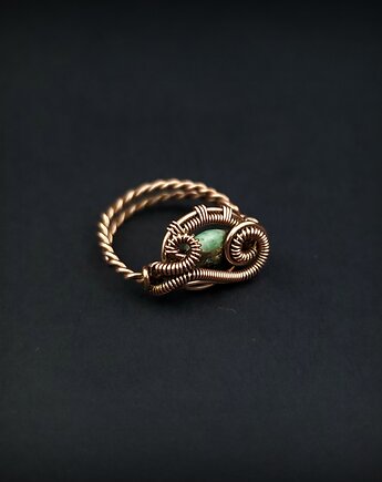 Szmaragd regulowany pierścionek z  miedzi, Blue Pearl Art
