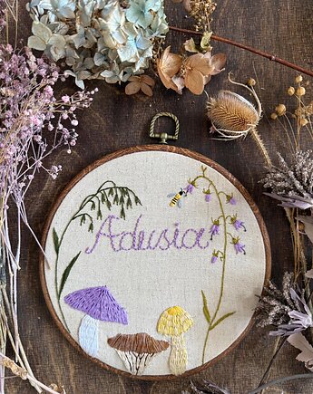 Ręcznie haftowany personalizowany obrazek z imieniem - motyw leśny, ReinerArt