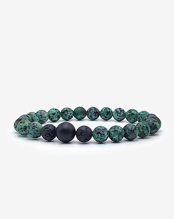 Bransoletka z Kamieni Naturalnych Jaspis Zielony, Lawa Wulkaniczna i Onyks, Black Mamba Jewelry