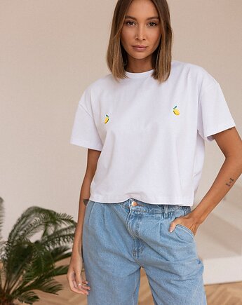 T-shirt Crop-Voila Biały Cytryny, MKTP